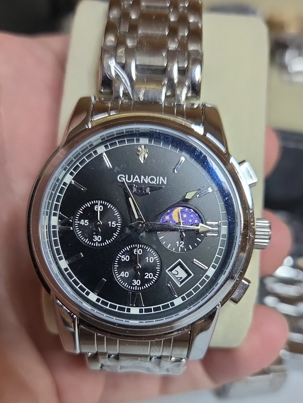 Men's Stainless Steel Black Dial Chronograph Watch
